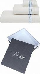 Soft Cotton – Darčeková súprava uterákov a osušky Chaine, 3 ks, bielo-modrá výšivka